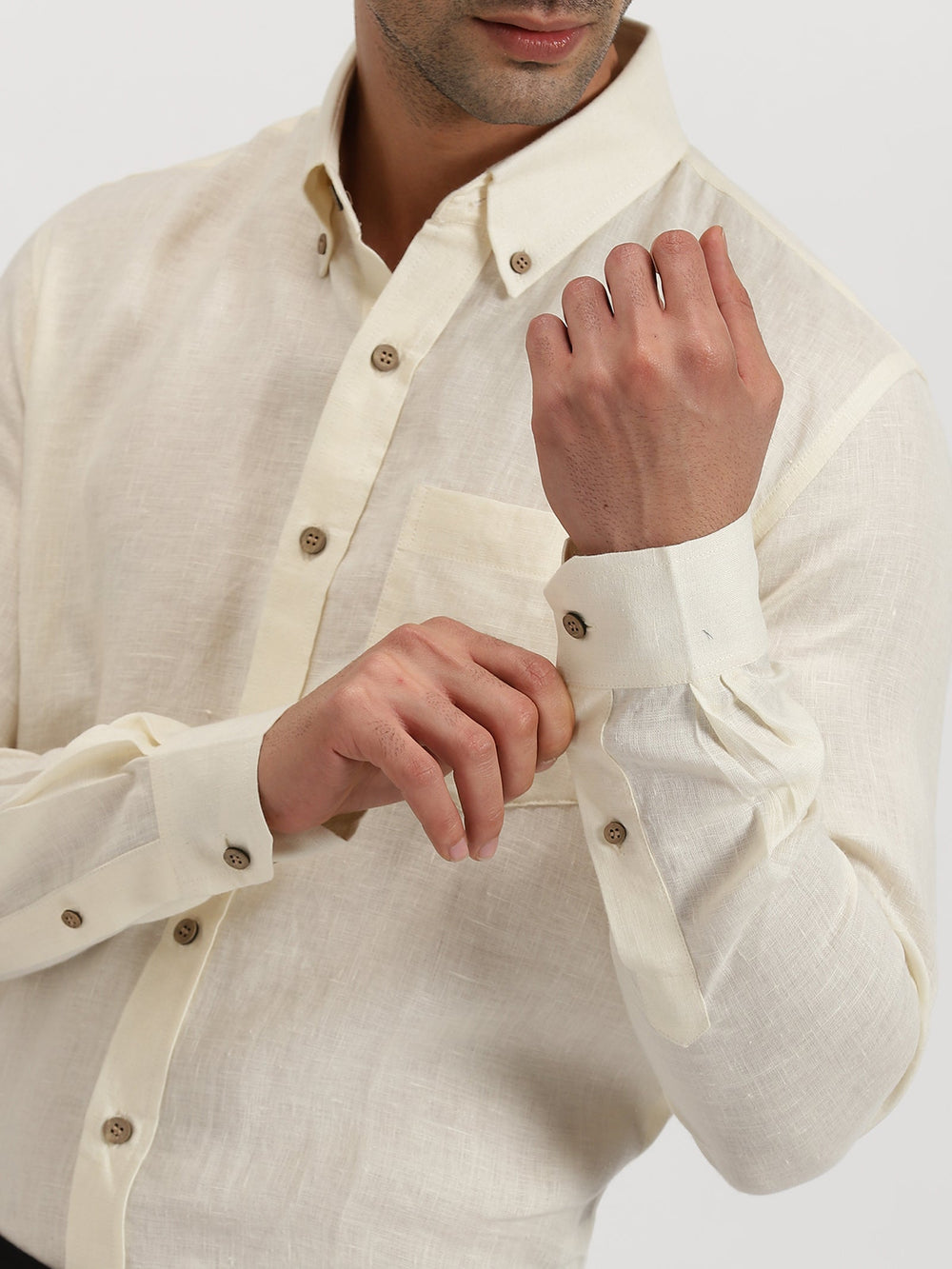 Austin - Pure Linen Button Down Full Sleeve Shirt - Ivory