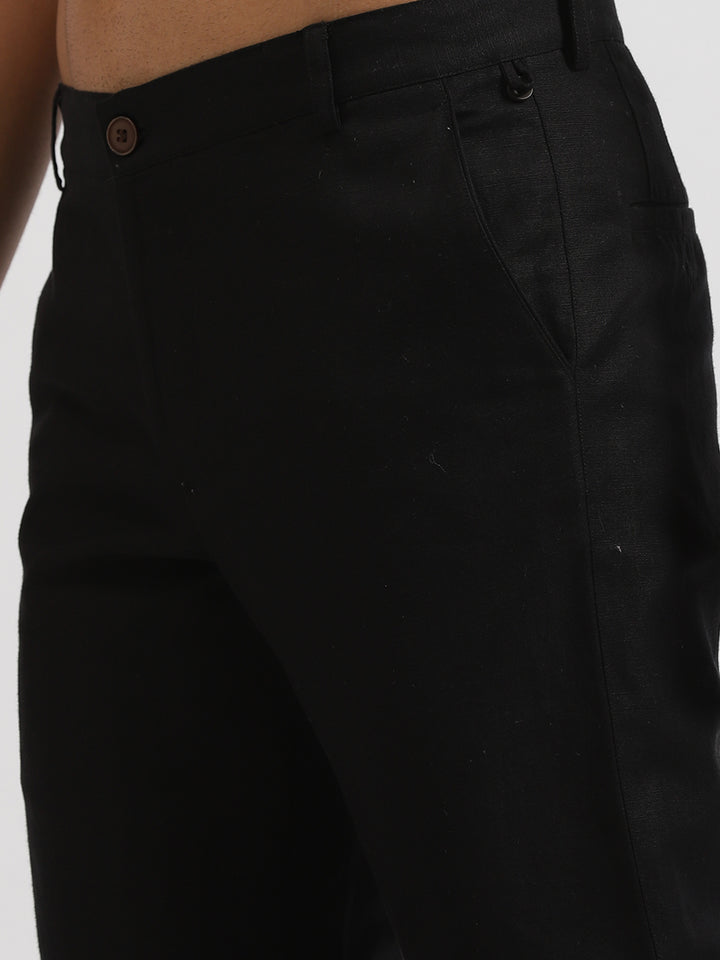 Ian Chino - Men's Linen Trousers - Black