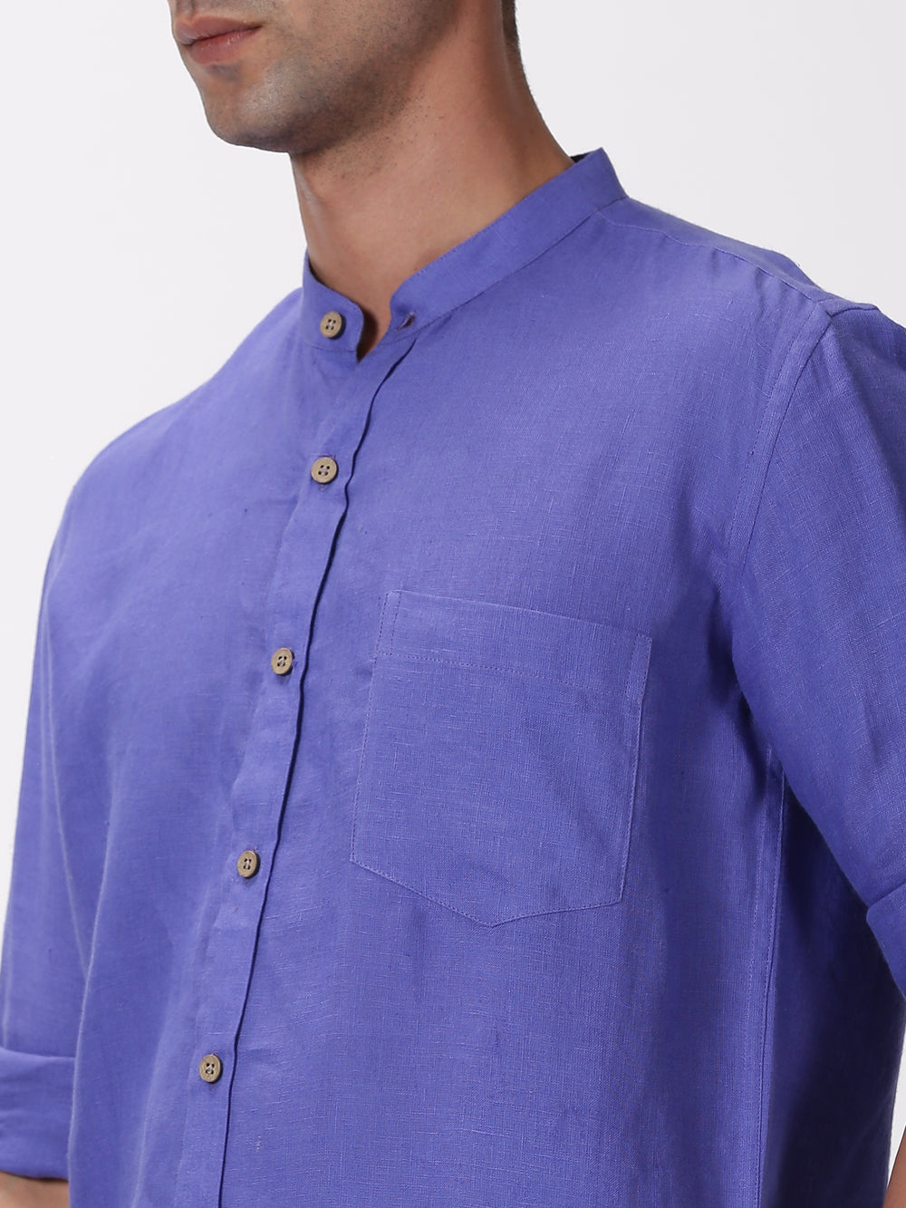 Enzo - Pure Linen Mandarin Collar Full Sleeve Shirt - Iris Purple