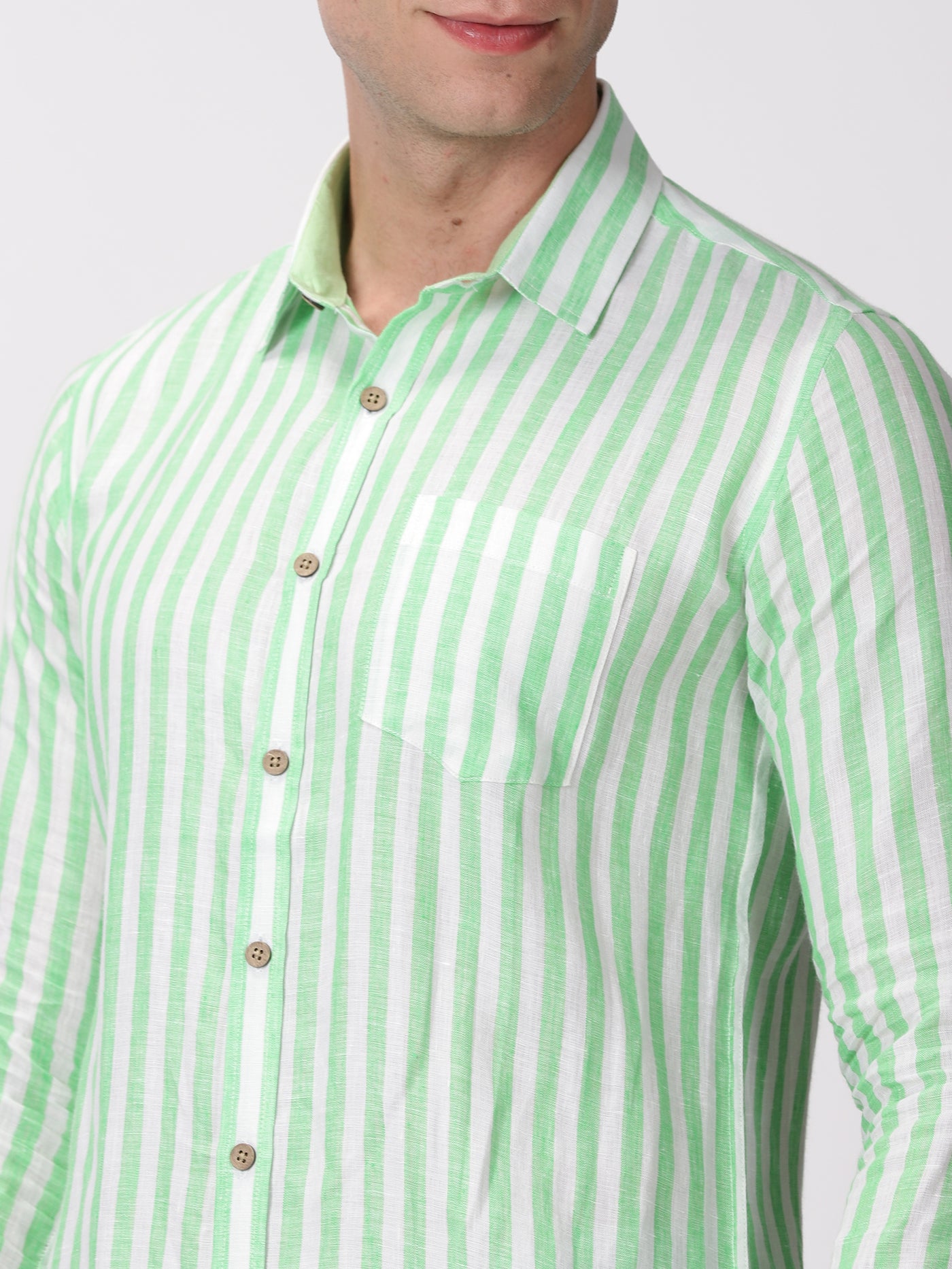 Arthur - Pure Linen Full Sleeve Shirt - Awning Green Stripes