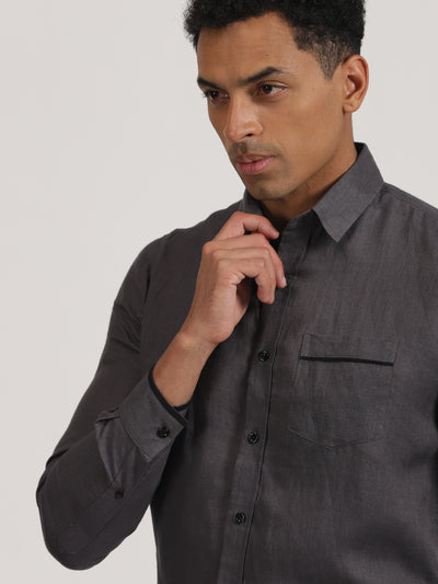 Calan - Pure Linen Full Sleeve Shirt - Smoke Grey