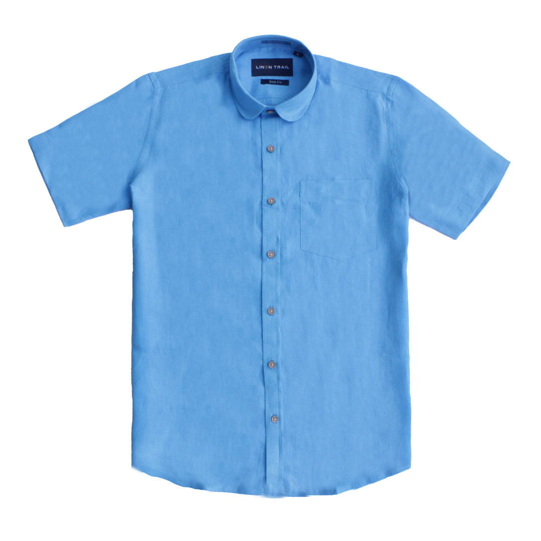 Mike - Pure Linen Half Sleeve Shirt - Light Blue