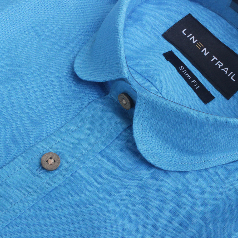 Mike - Pure Linen Half Sleeve Shirt - Light Blue