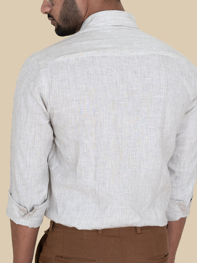 Amanto- Pure Linen Pinstriped Full Sleeve Shirt - Ecru