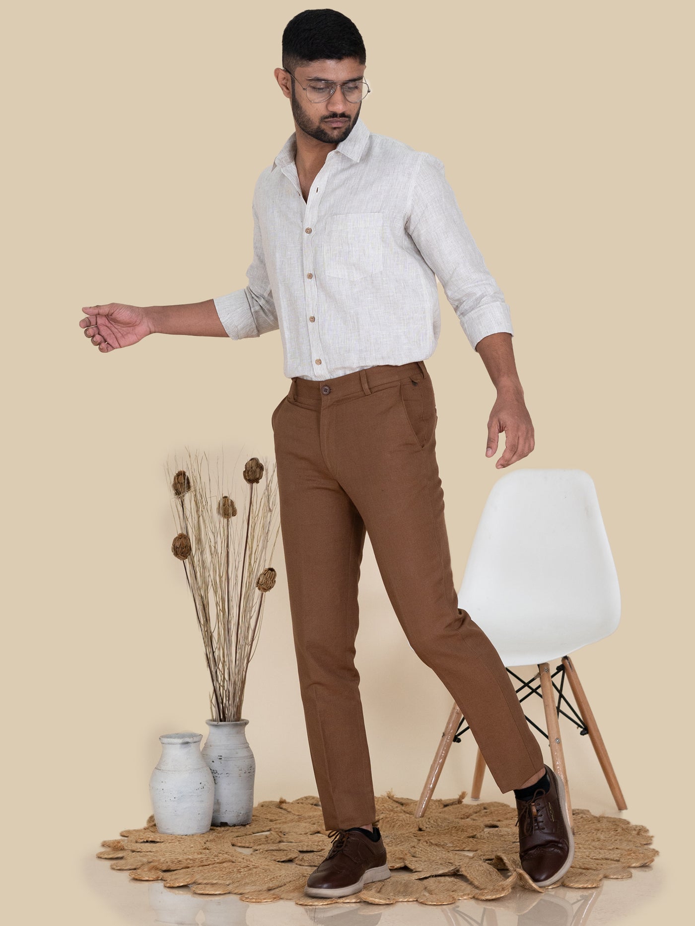 Amanto- Pure Linen Pinstriped Full Sleeve Shirt - Ecru