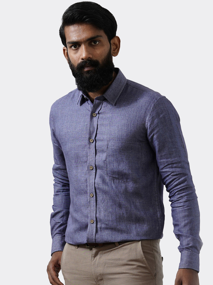 Anniston - Pure Linen Full Sleeve Shirt - Blue
