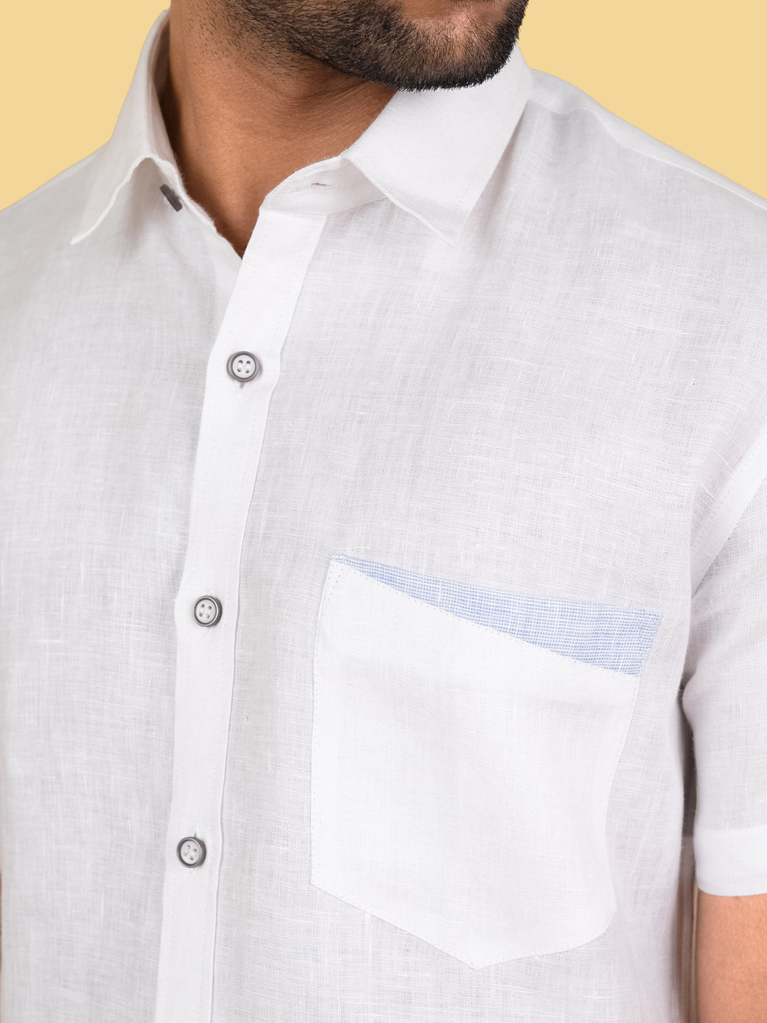 Bentley - Pure Linen Pocket Detailed Half Sleeve Shirt - White