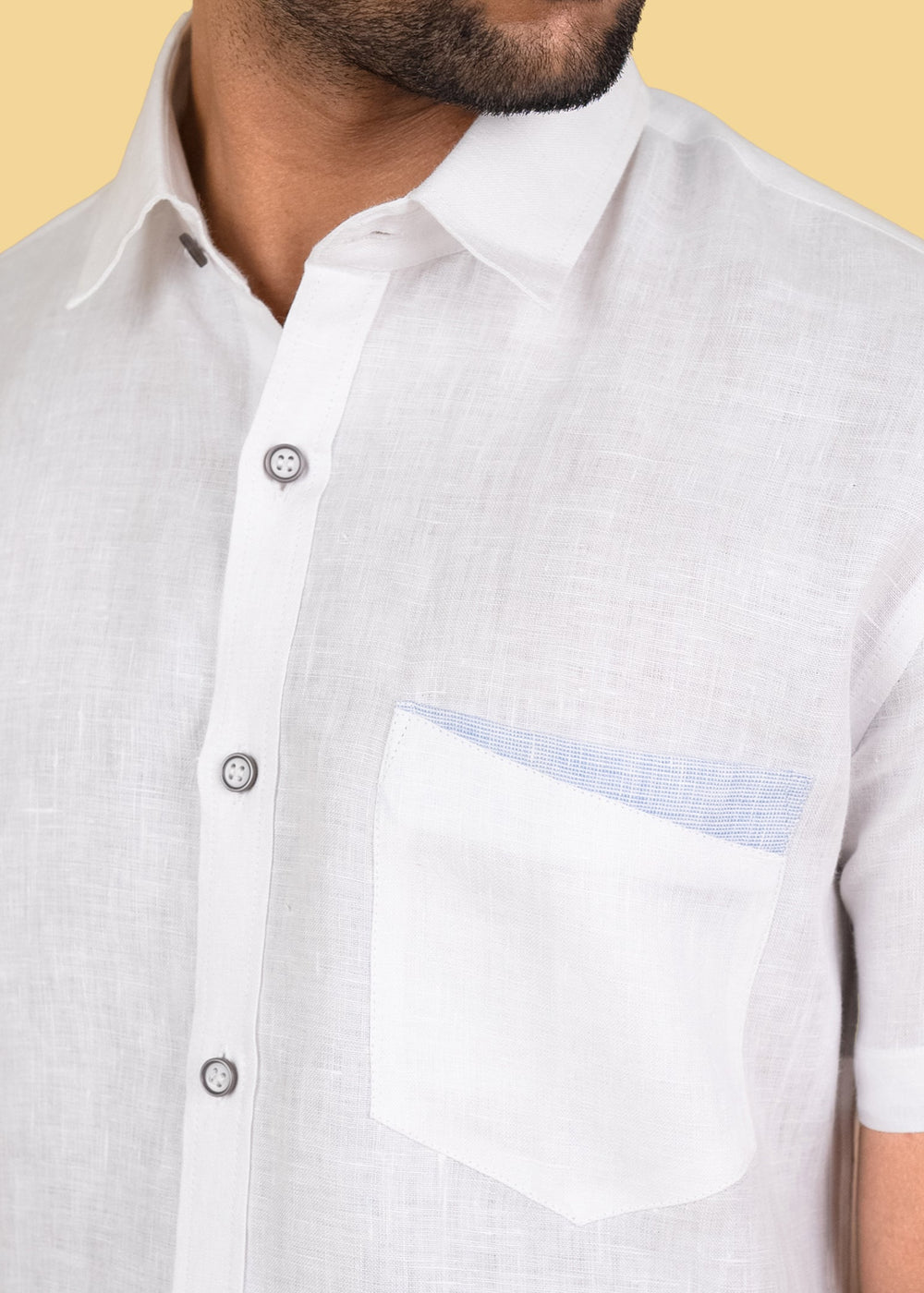 Bentley - Pure Linen Pocket Detailed Half Sleeve Shirt - White