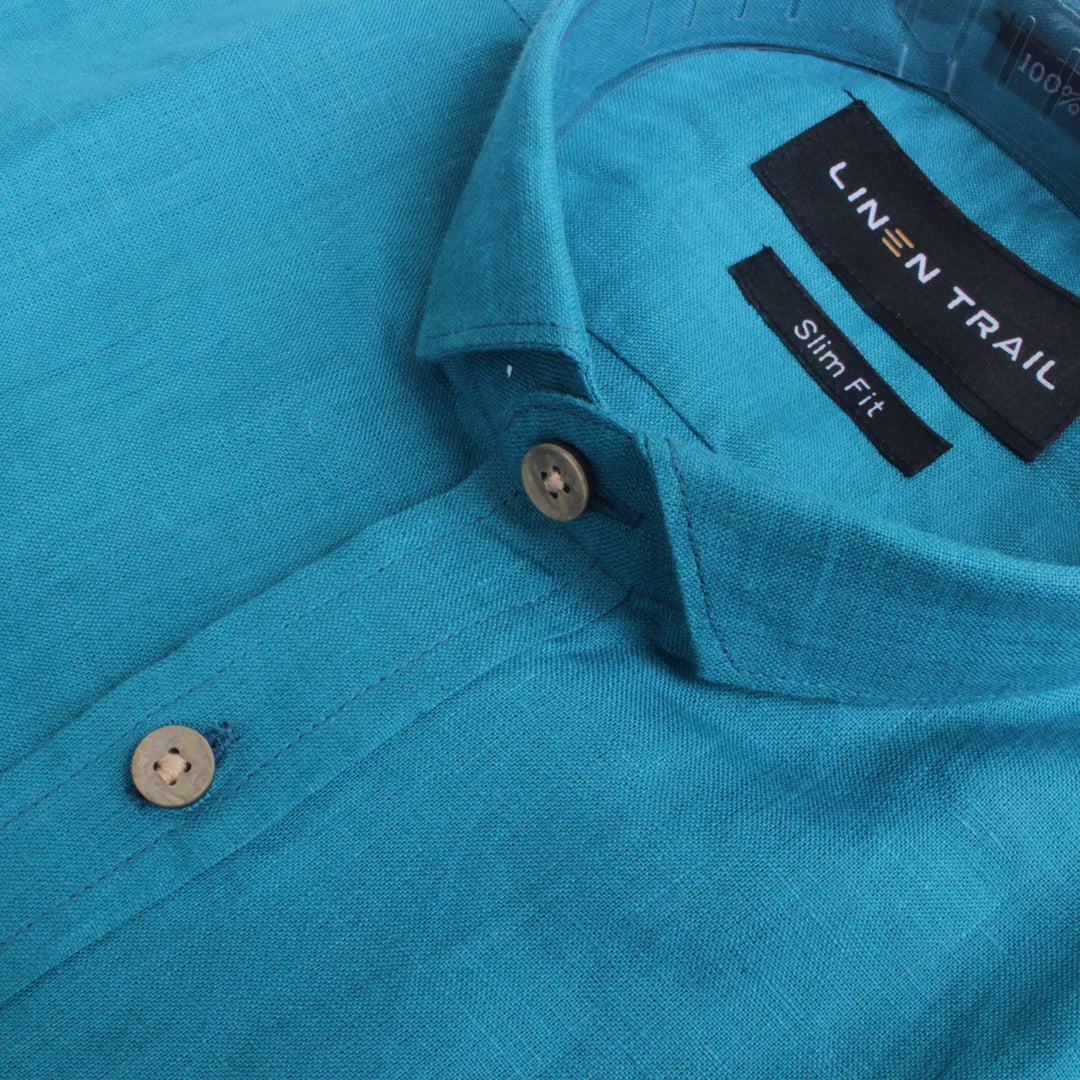 Monte - Pure Linen Club Collar Half Sleeve Shirt - Sky Blue | Rescue