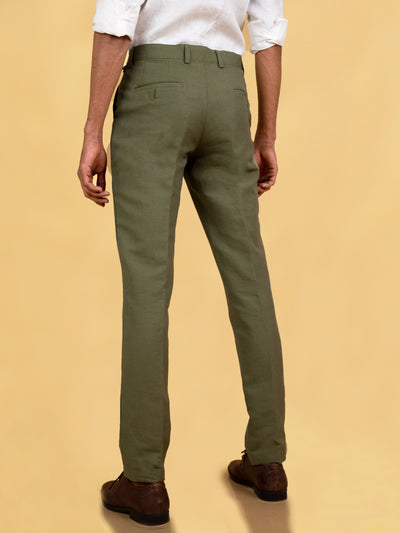 Ian Chino Pants - Linen Trousers - Bright Olive Green