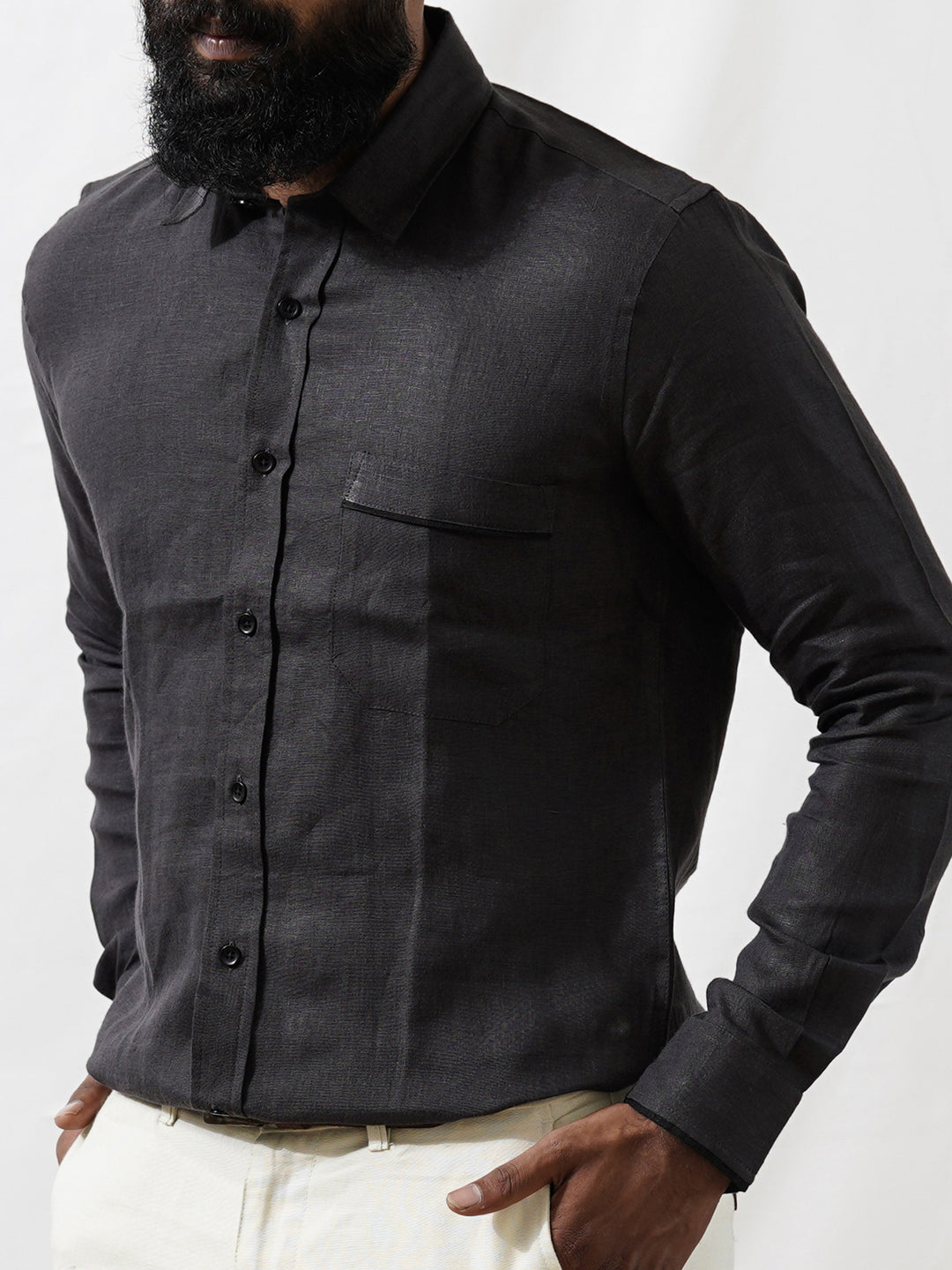 Calan - Pure Linen Full Sleeve Shirt - Elephant Grey