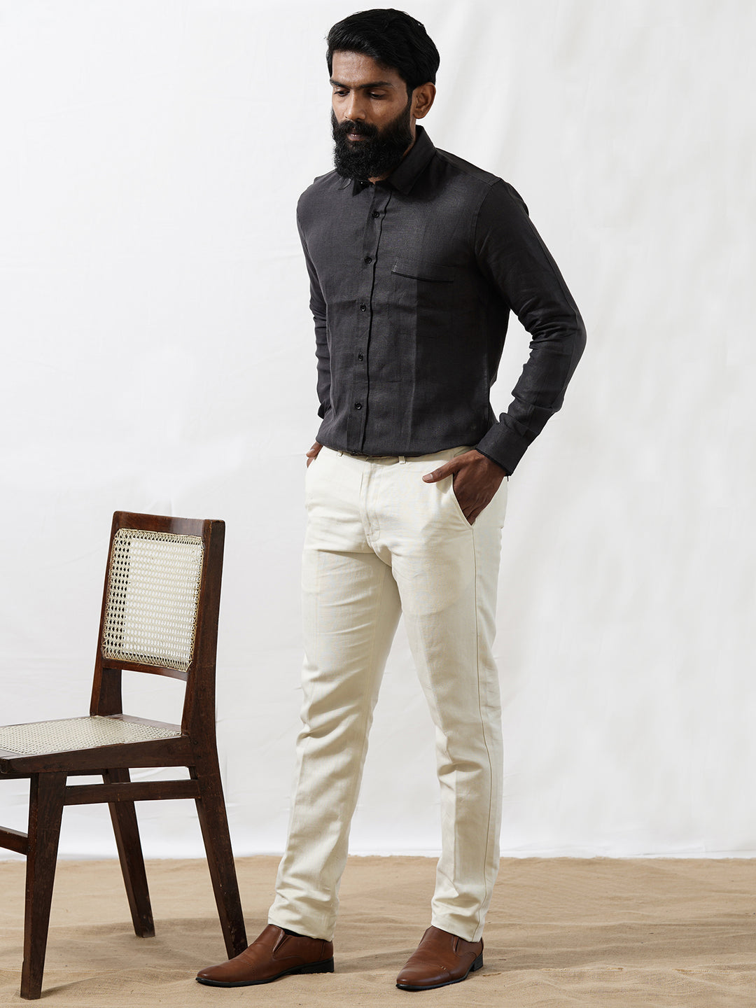 Calan - Pure Linen Full Sleeve Shirt - Elephant Grey