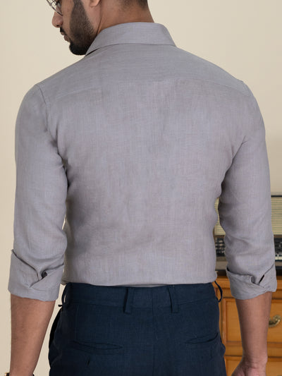 Harvey - Pure Linen Full Sleeve Shirt - Cement Grey
