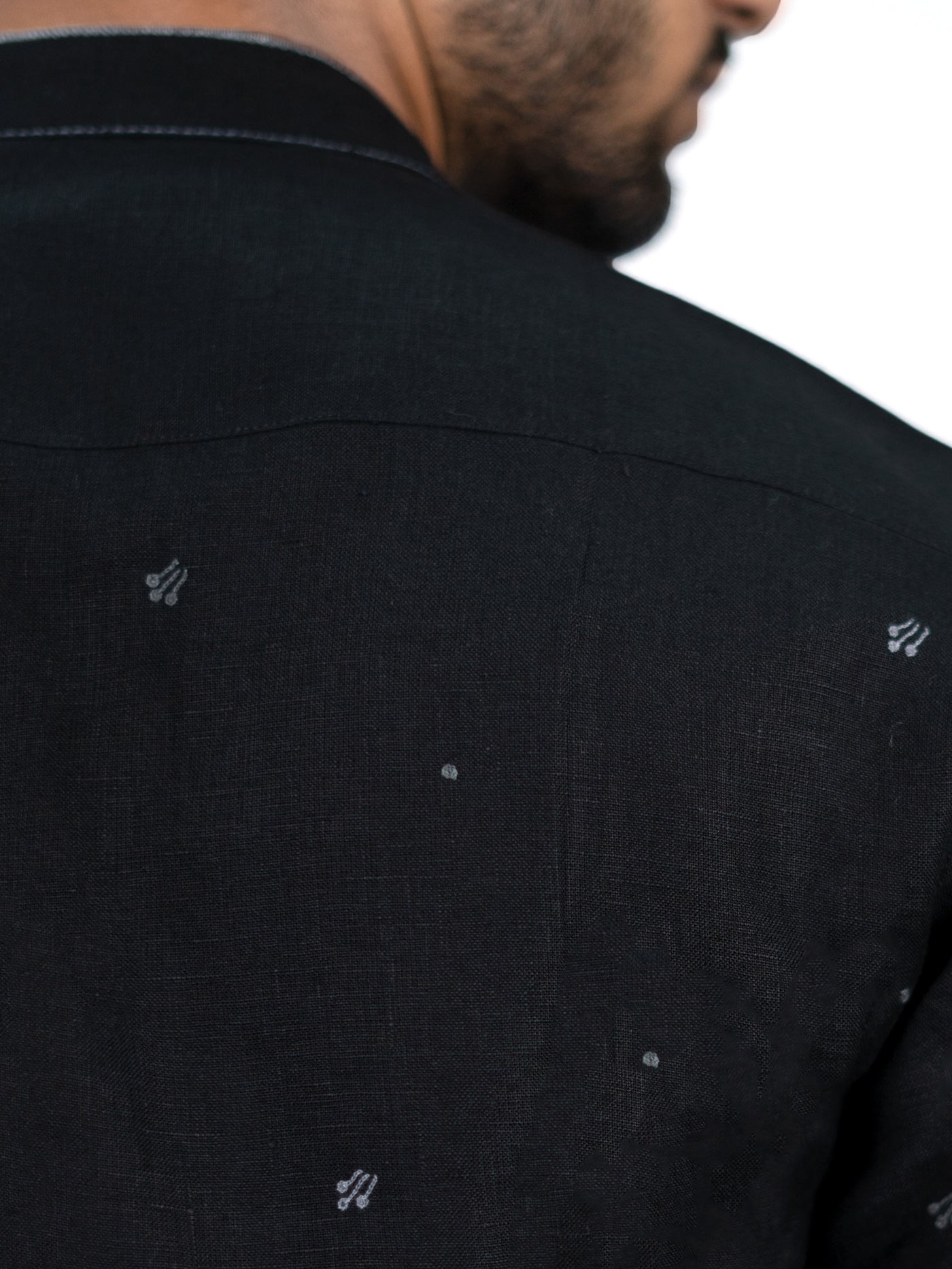 Nova - Pure Linen Hand-Embroidered Full Sleeve Shirt - Black