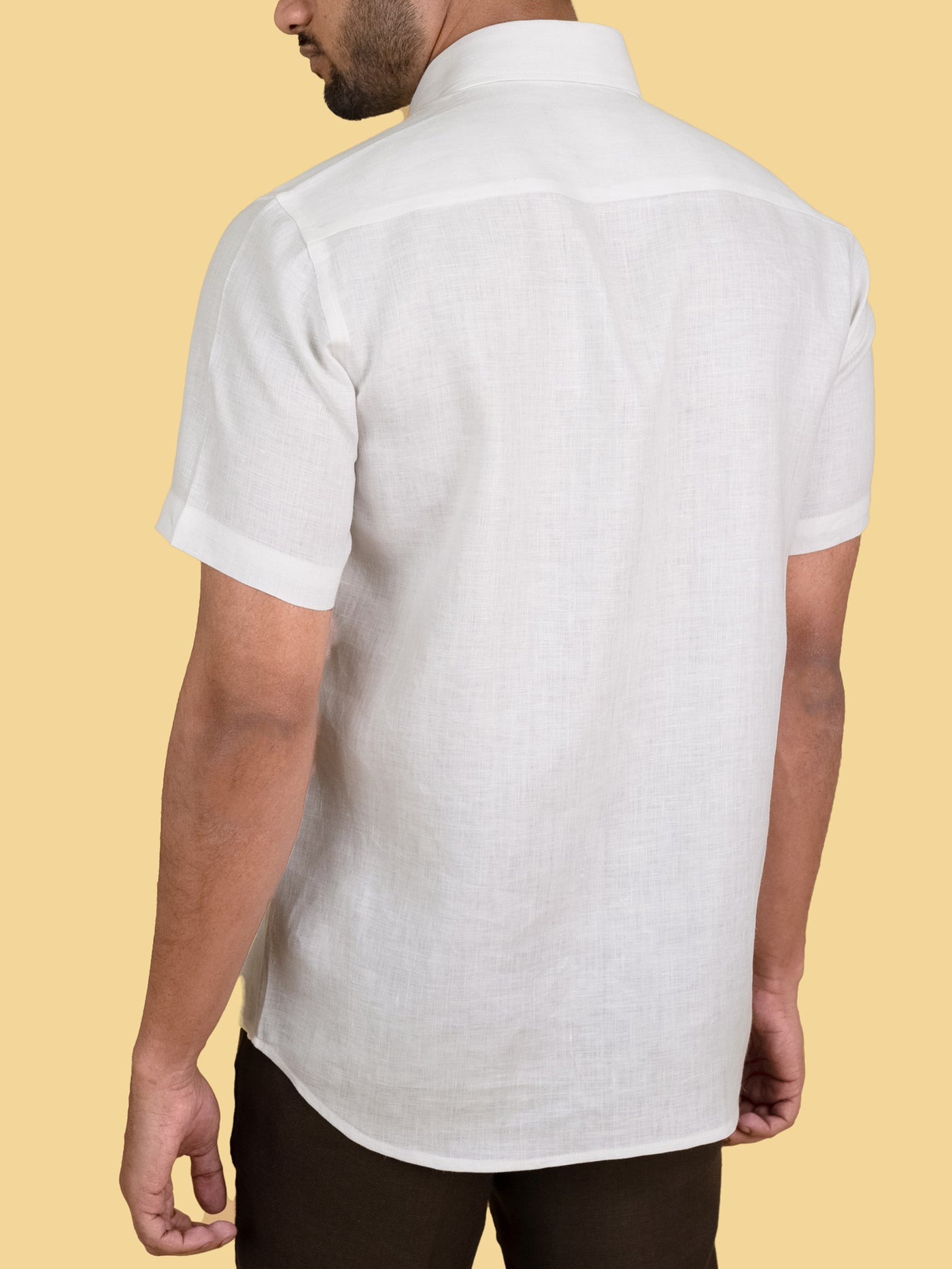Cornes - Pure Linen Pocket Detailed Half Sleeve Shirt - White