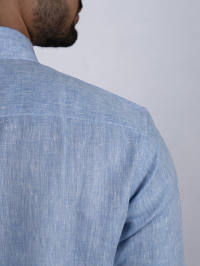 Daniel - Pure Linen Chambray Half Sleeve Shirt - Blue