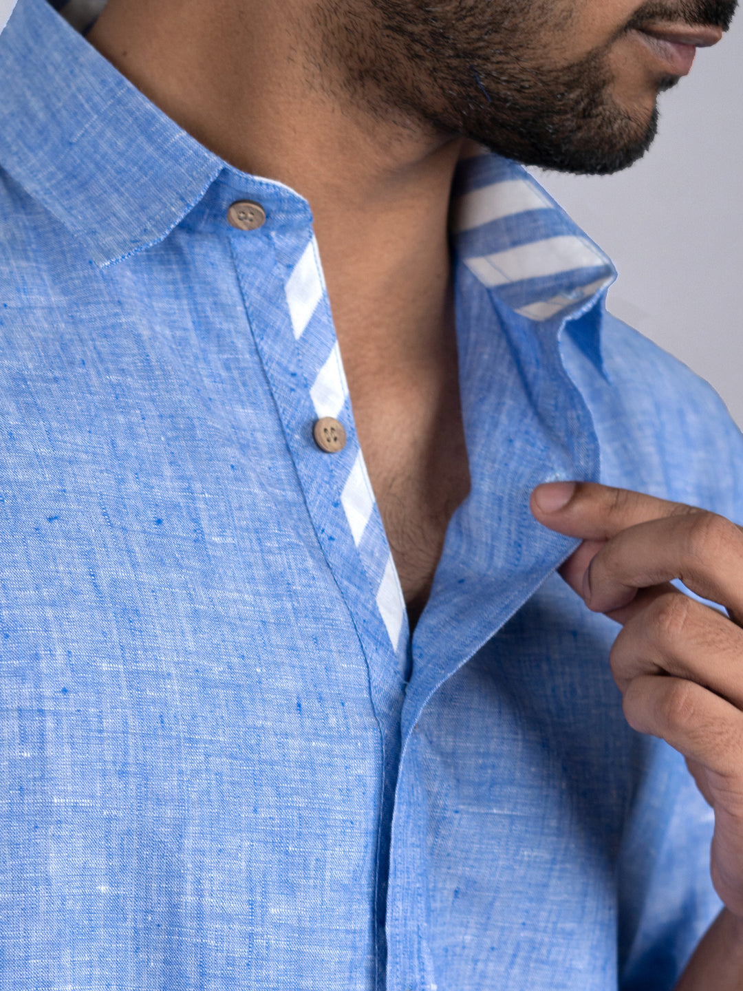 Dante - Men's Pure Linen Chambray Half Sleeve Shirt - Blue