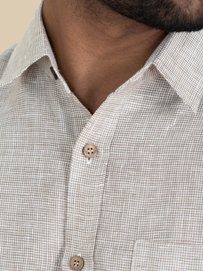 Dario - Pure Linen Houndstooth Full Sleeve Shirt - Ecru