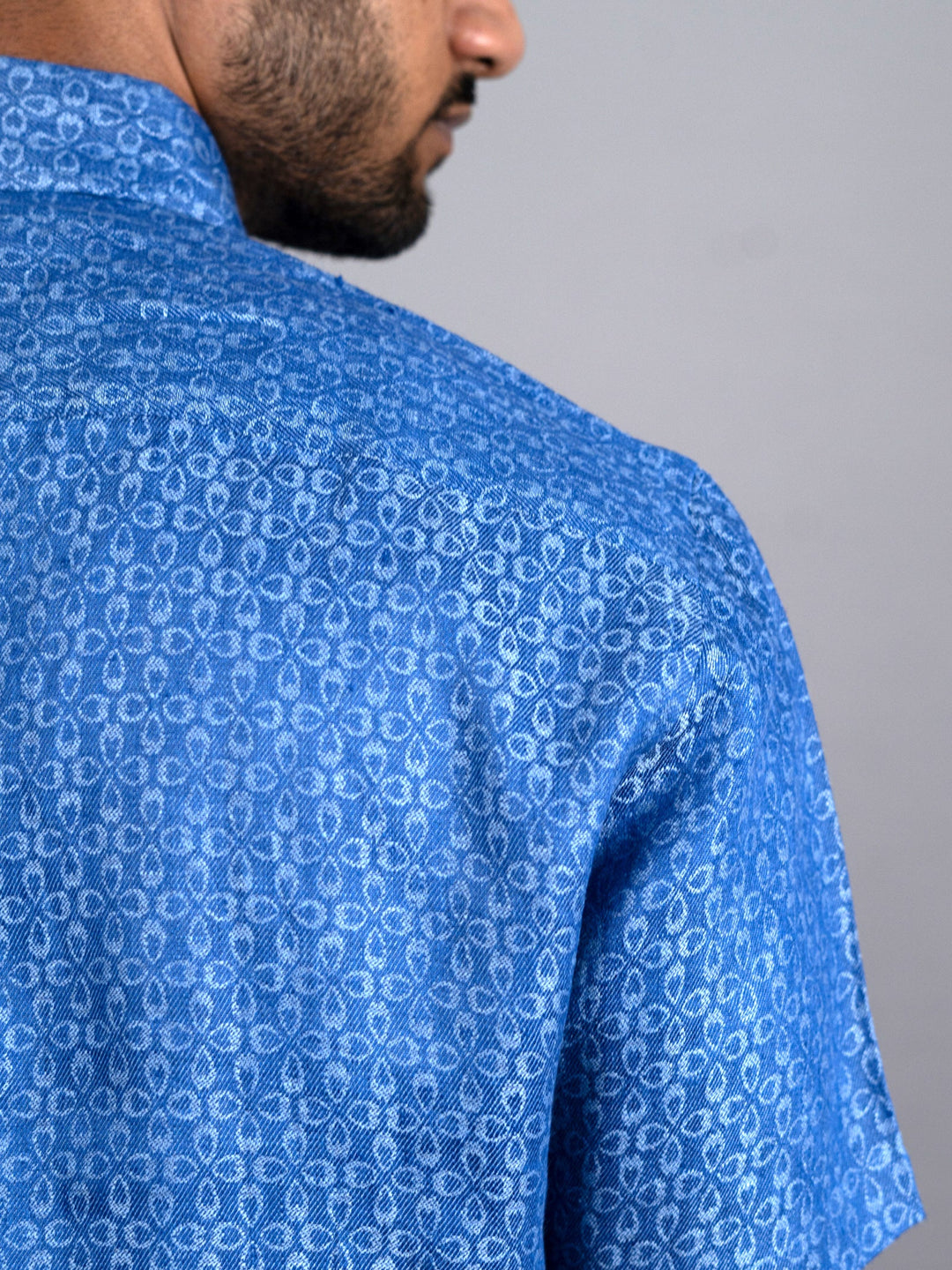 Dash - Pure Linen Jacquard Half Sleeve Shirt - Blue | Rescue