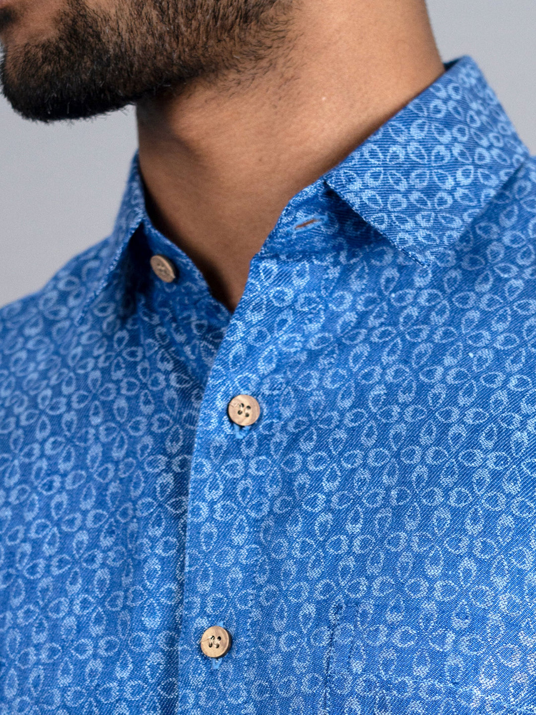 Dash - Pure Linen Jacquard Half Sleeve Shirt - Blue | Rescue