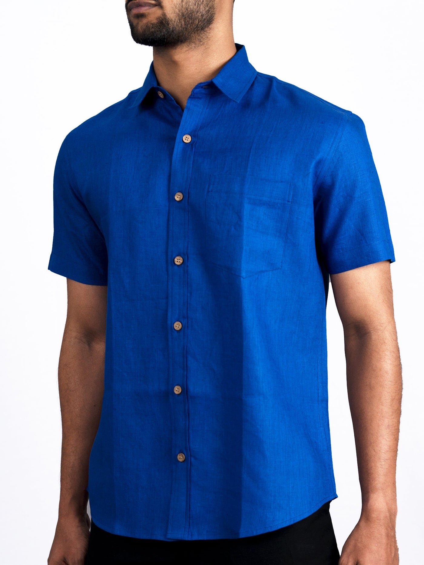 Dave - Pure Linen Half Sleeve Shirt - Blue | Rescue