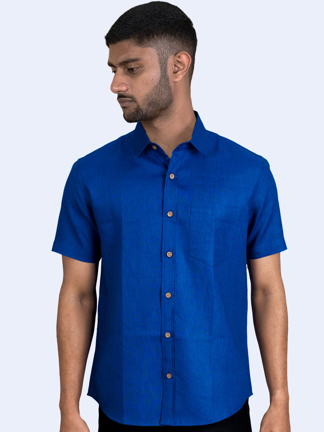 Dave - Pure Linen Half Sleeve Shirt - Blue