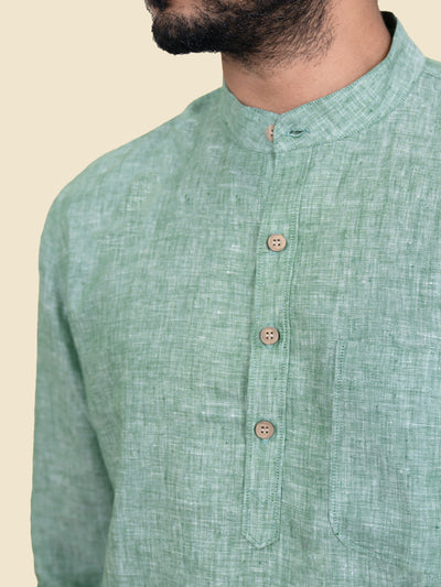 Faro - Pure Linen Full Sleeve Shirt - Spring Green
