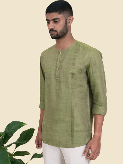 Franco - Pure Linen Full Sleeve Shirt - Jade Green