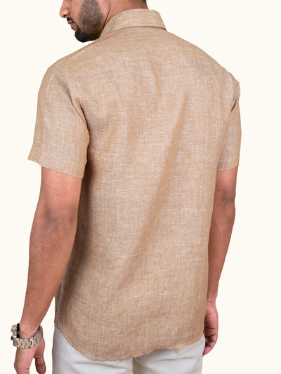 Harvey - Pure Linen Half Sleeve Shirt - Golden Wheat Orange