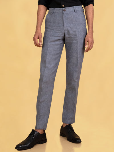Ian Pure Linen Trousers - Grey Stripes