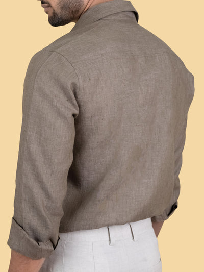 Harvey - Pure Linen Full Sleeve Shirt - Berry Brown