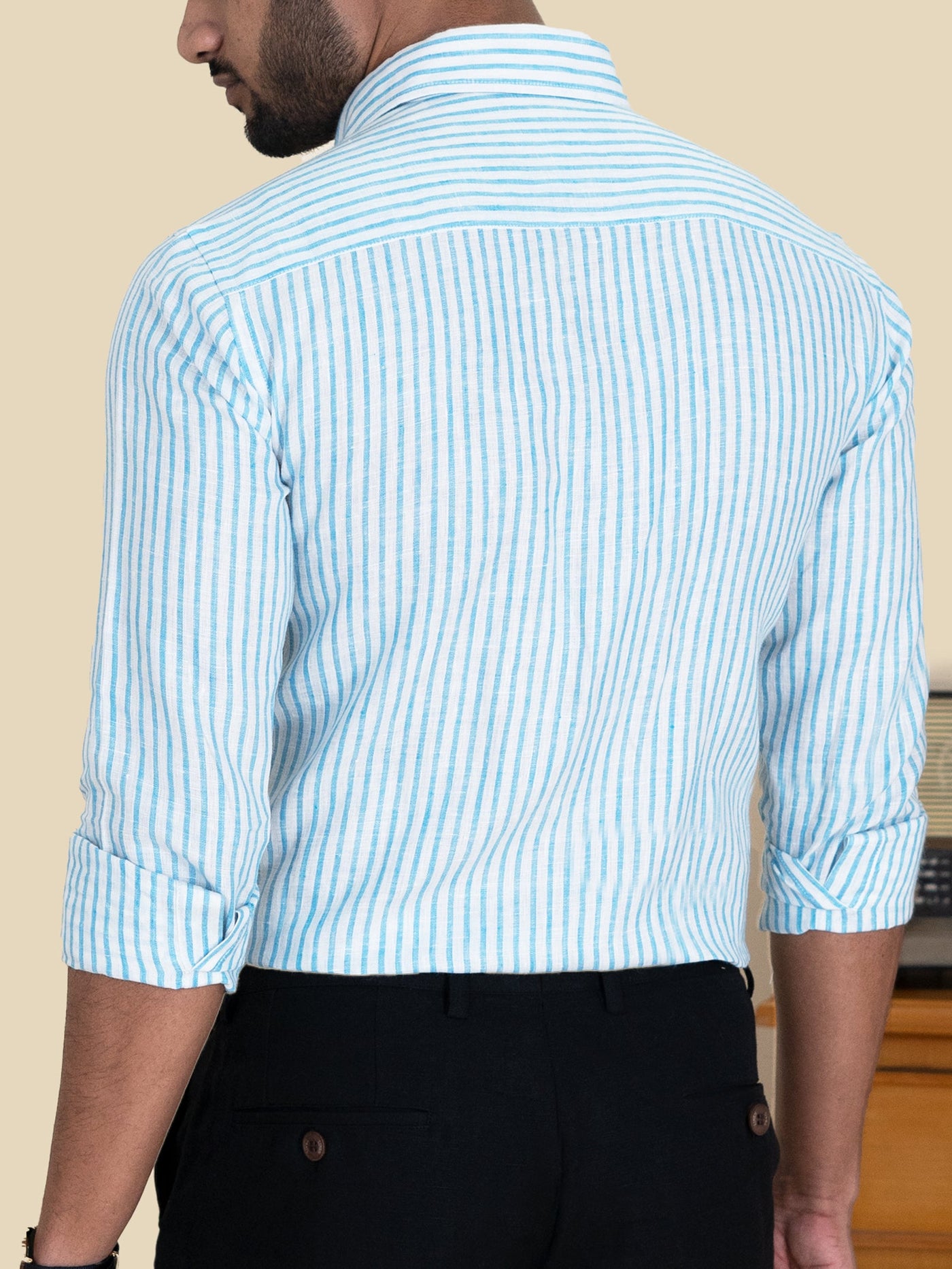 Harvey - Pure Linen Full Sleeve Shirt - Blue & White Stripes | Rescue