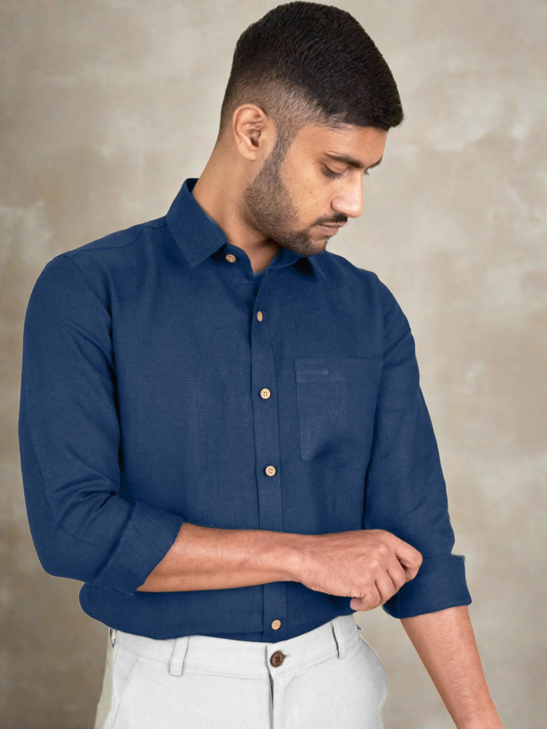 Harvey - Pure Linen Full Sleeve Shirt - Denim Blue