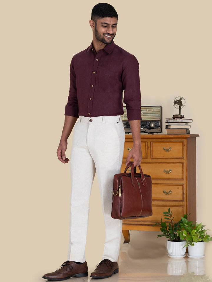 Harvey - Pure Linen Full Sleeve Shirt - Wine Red