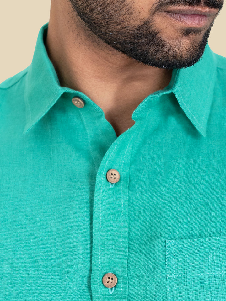 Harvey - Pure Linen Half Sleeve Shirt - Candy Green