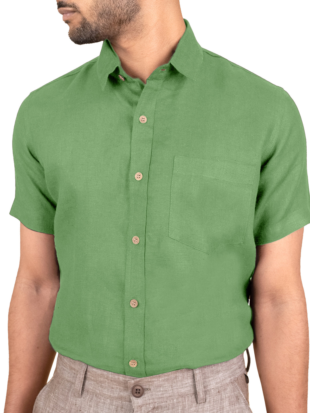 Harvey - Pure Linen Half Sleeve Shirt - Fern Green