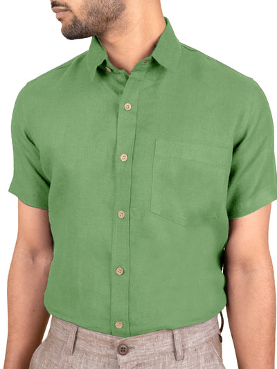 Harvey - Pure Linen Half Sleeve Shirt - Fern Green | Rescue