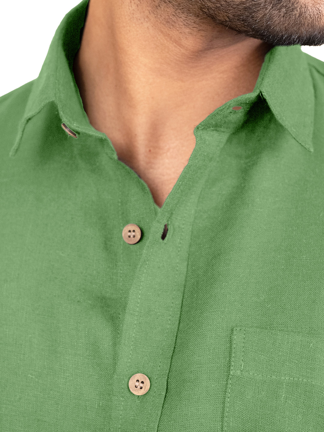 Harvey - Pure Linen Half Sleeve Shirt - Fern Green