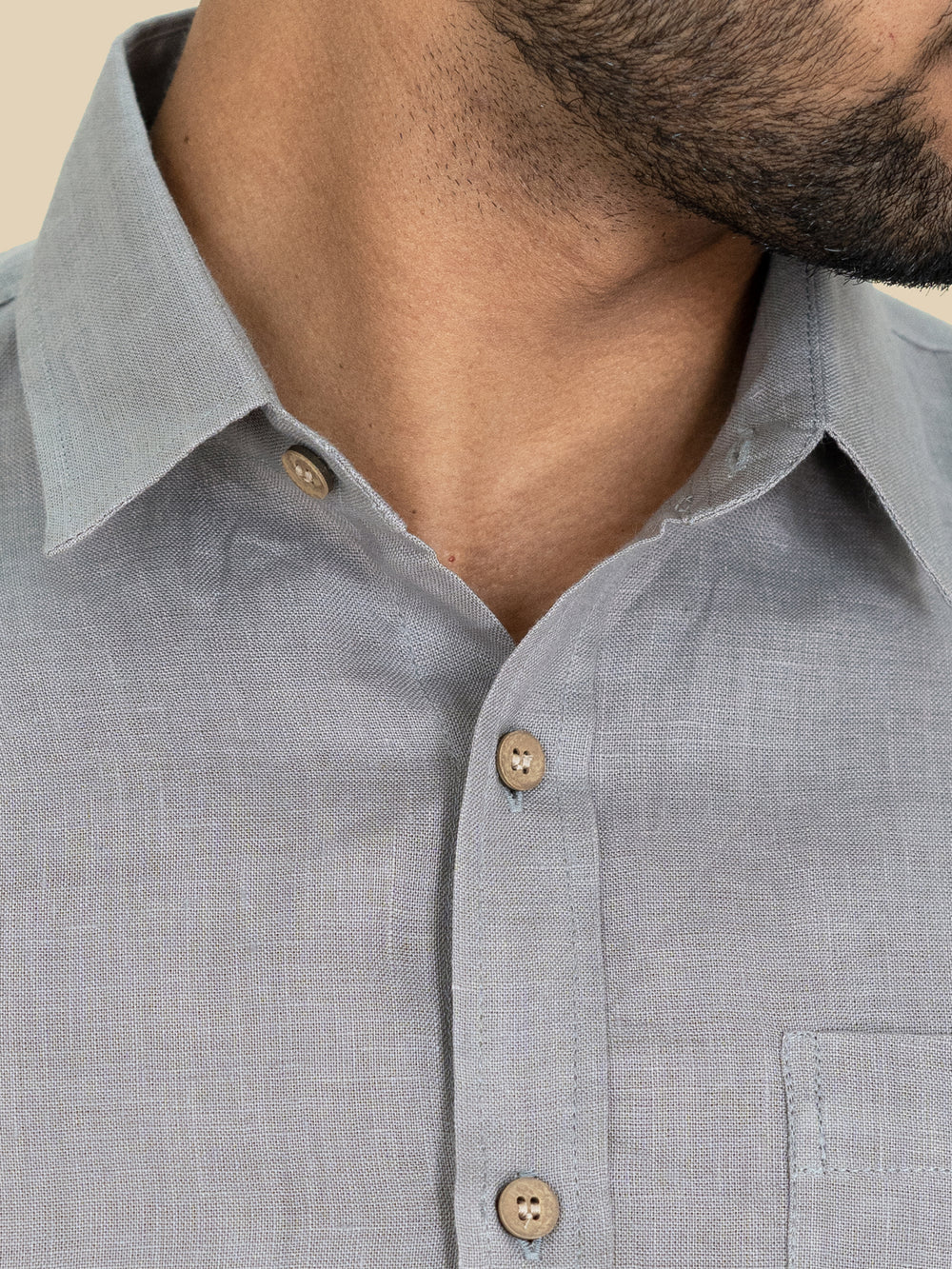 Harvey - Pure Linen Half Sleeve Shirt - Cement Grey