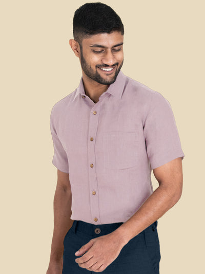 Harvey - Pure Linen Half Sleeve Shirt - Lilac