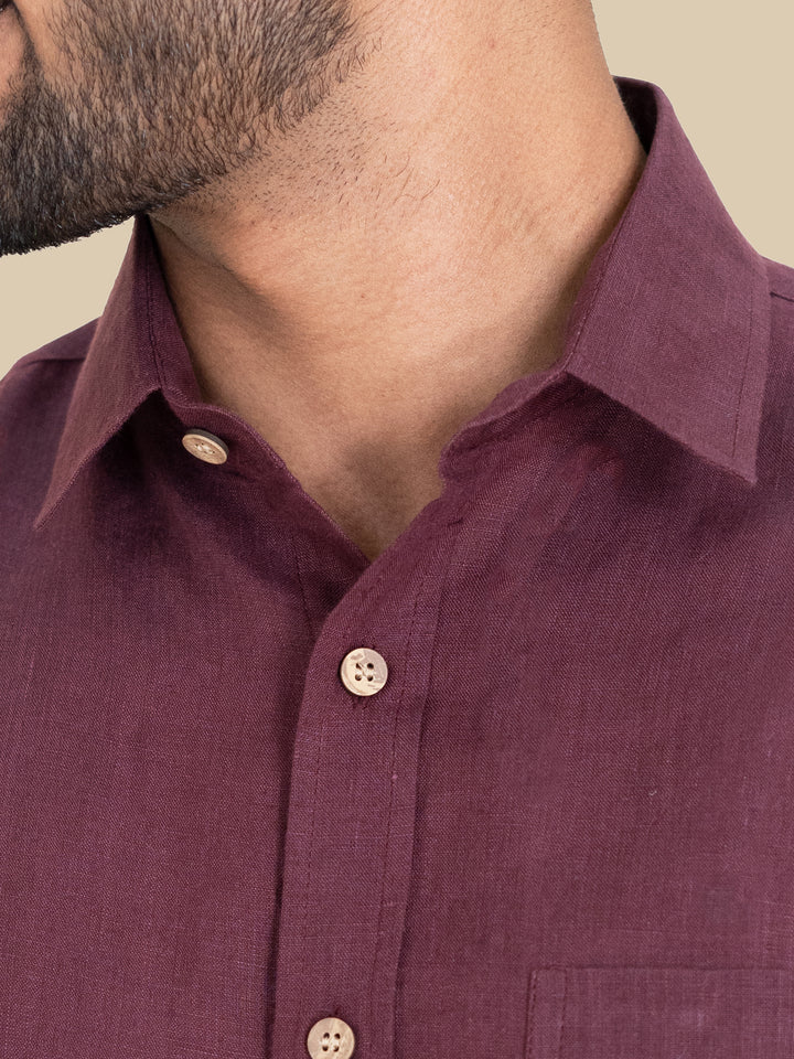 Harvey - Pure Linen Half Sleeve Shirt - Wine Red