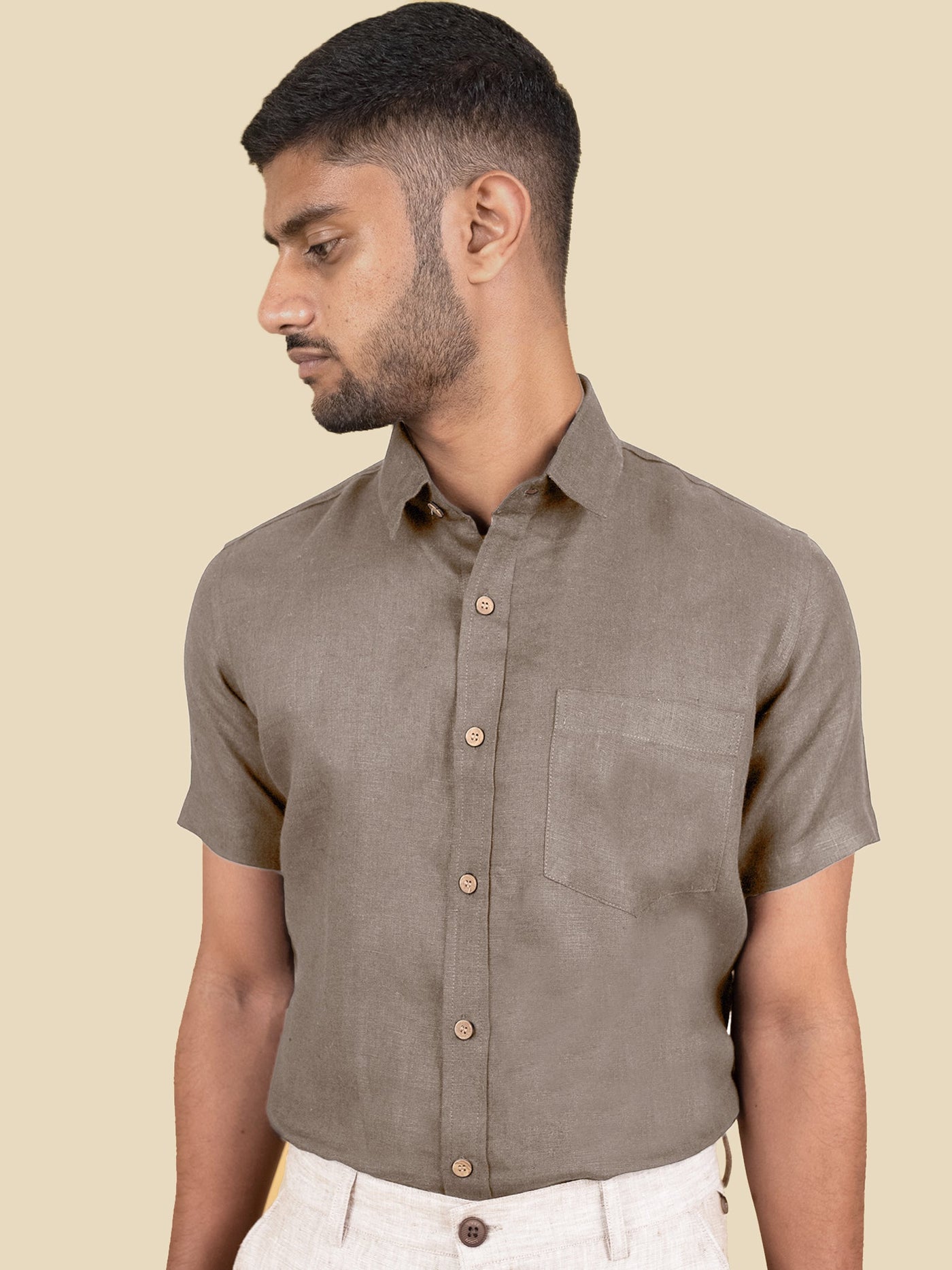 Harvey - Pure Linen Half Sleeve Shirt - Sepia Brown | Rescue