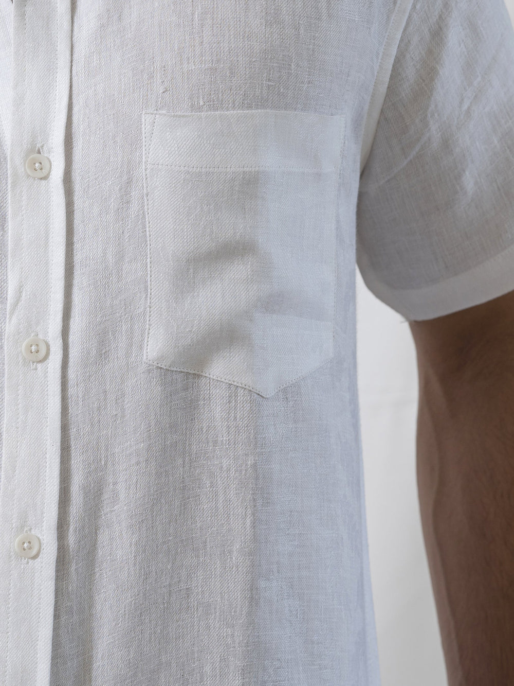 Harvey - Pure Linen Jacquard Half Sleeve Shirt - White | Rescue