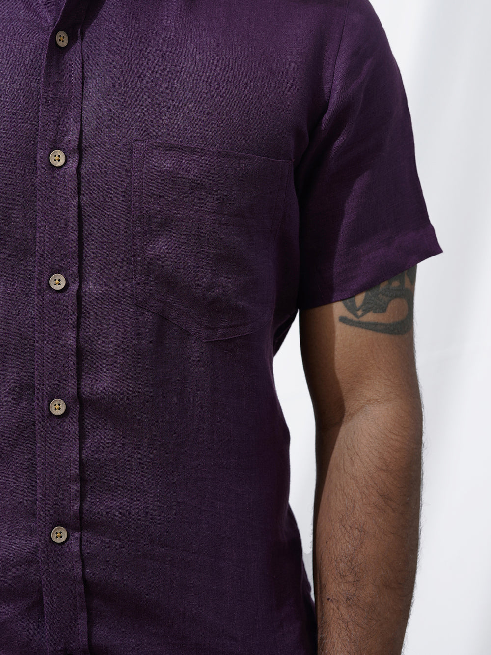Henry - Pure Linen Half Sleeve Shirt - Purple