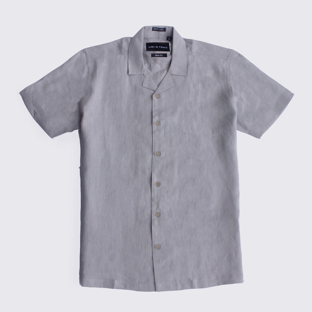 Hornbill - Pure Linen Hand Embroidered Half Sleeve Shirt - Cement Grey