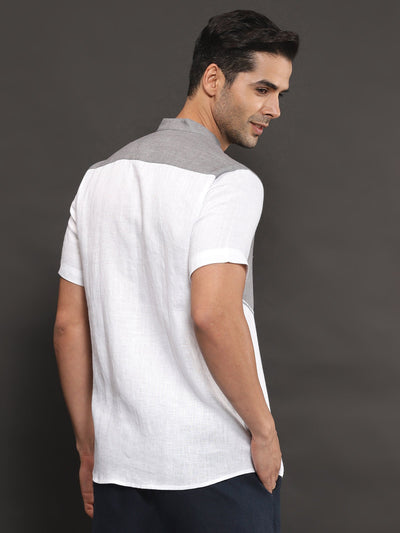 Jake : Grey & White Pure Linen Short Sleeve Shirt | Rescue
