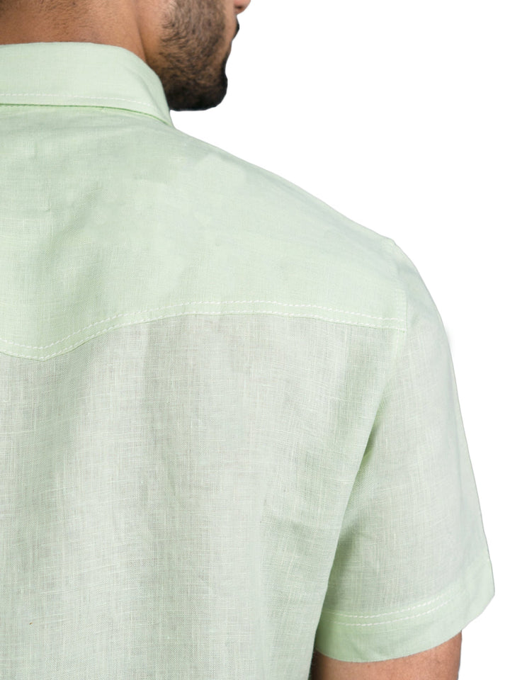 Josh - Pure Linen Half Sleeve Shirt - Aloe Green | Rescue