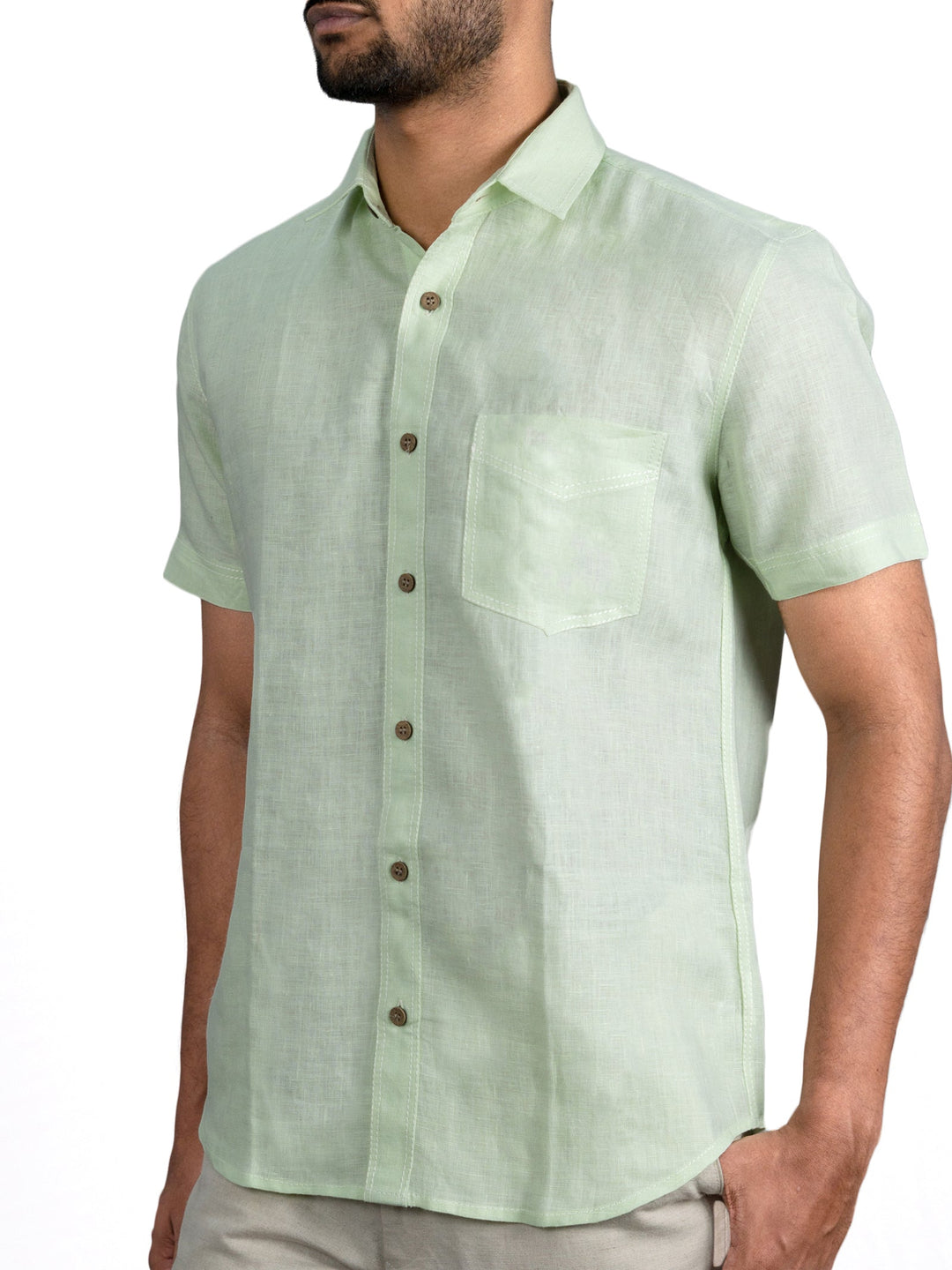 Josh - Pure Linen Half Sleeve Shirt - Aloe Green | Rescue