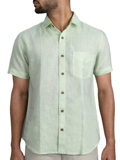 Josh - Pure Linen Half Sleeve Shirt - Aloe Green | Rescue