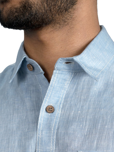 Josh - Men's Pure Linen Half Sleeve Shirt - Shutter Blue